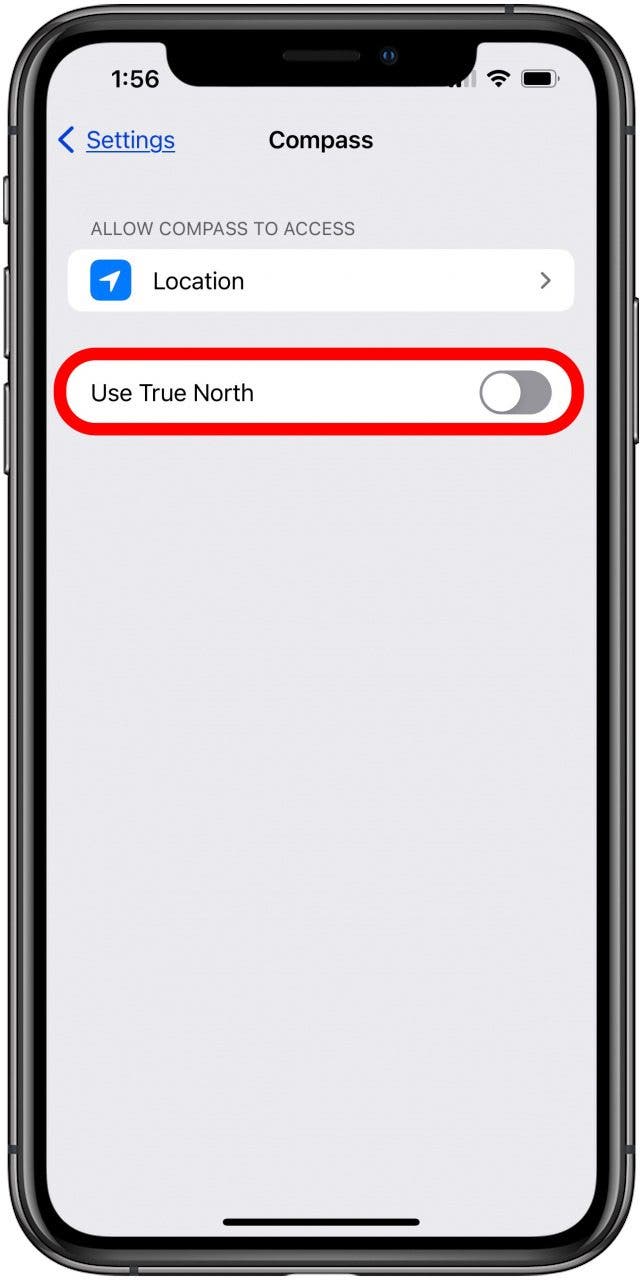 Deaktivieren Sie die Verwendung des geografischen Nordens in den iPhone-Kompasseinstellungen