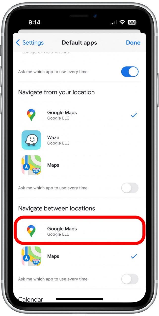 Wählen Sie Google Maps, um Google Maps als Standard auf dem iPhone festzulegen