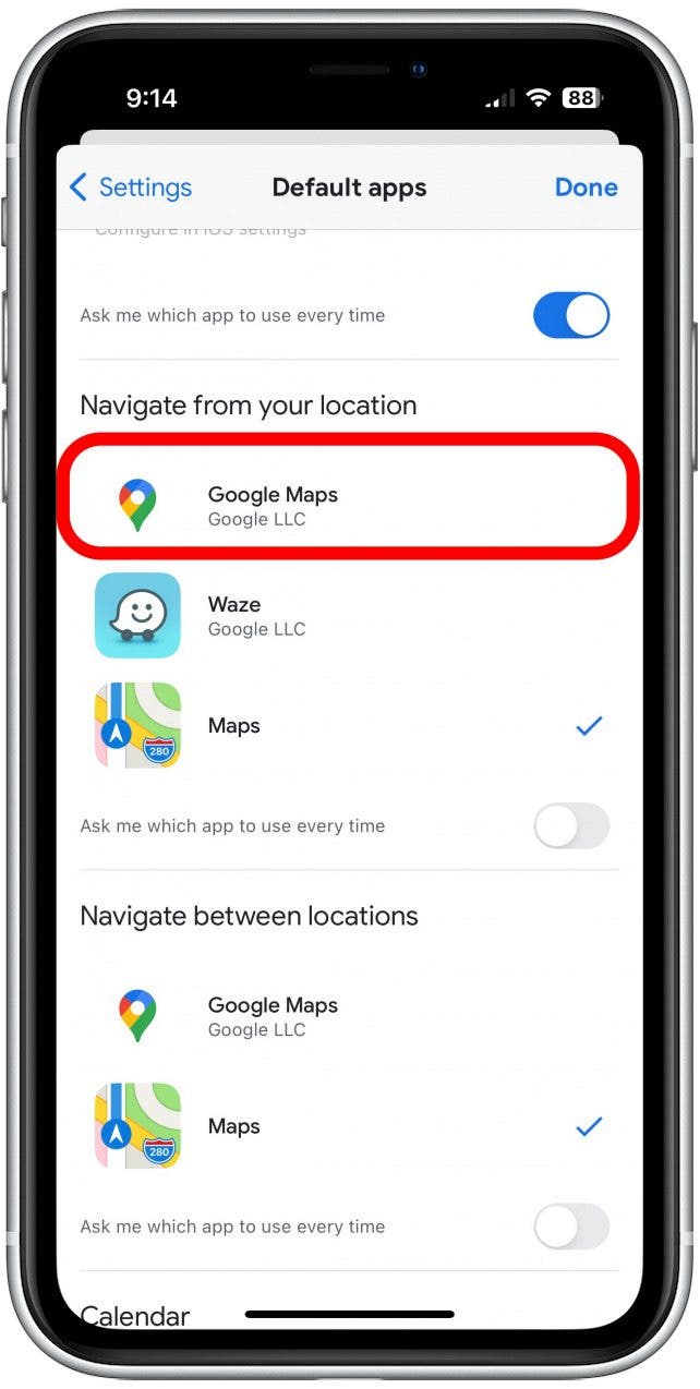 Wählen Sie Google Maps aus und ändern Sie die Standardkarte für das iPhone