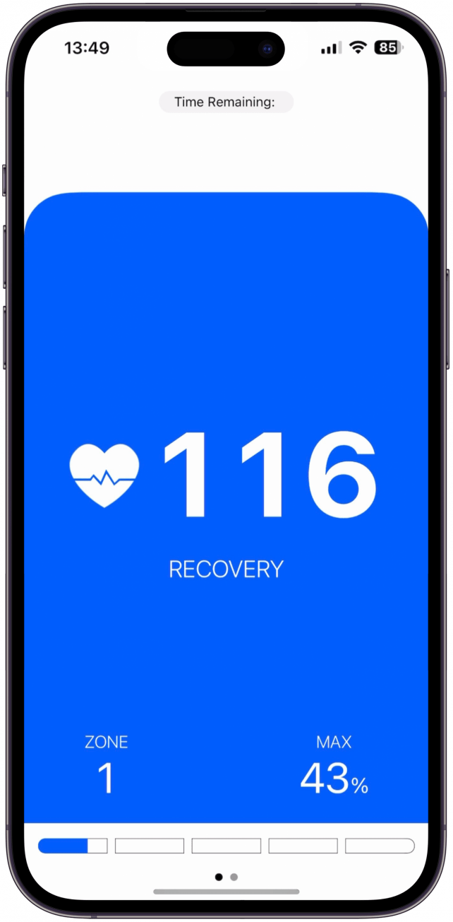 Sobald Sie verbunden sind, sehen Sie Ihre Herzfrequenz (und Ihre Herzzone, sofern Sie dies in Schritt 5 zugelassen haben) auf Ihrem iPhone.