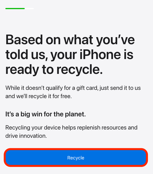 Klicken Sie auf Recycling, um mit dem Recycling Ihres iPhones zu beginnen