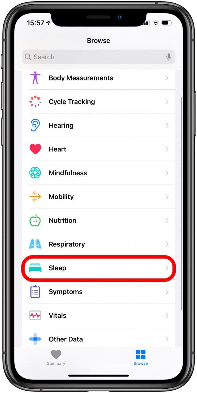 Öffnen Sie Sleep in der Health-App.