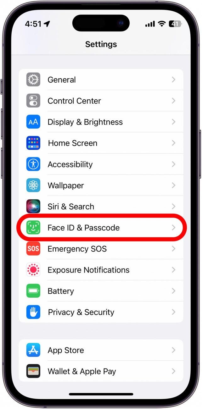 Öffnen Sie die App „Einstellungen“ und tippen Sie auf „Face ID & Passcode“.