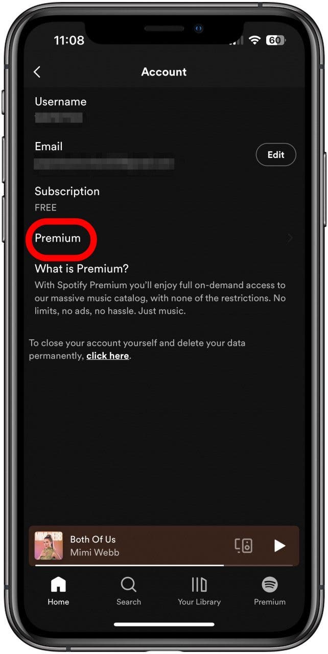 Tap Premium Spotify sagt, dass keine Internetverbindung besteht