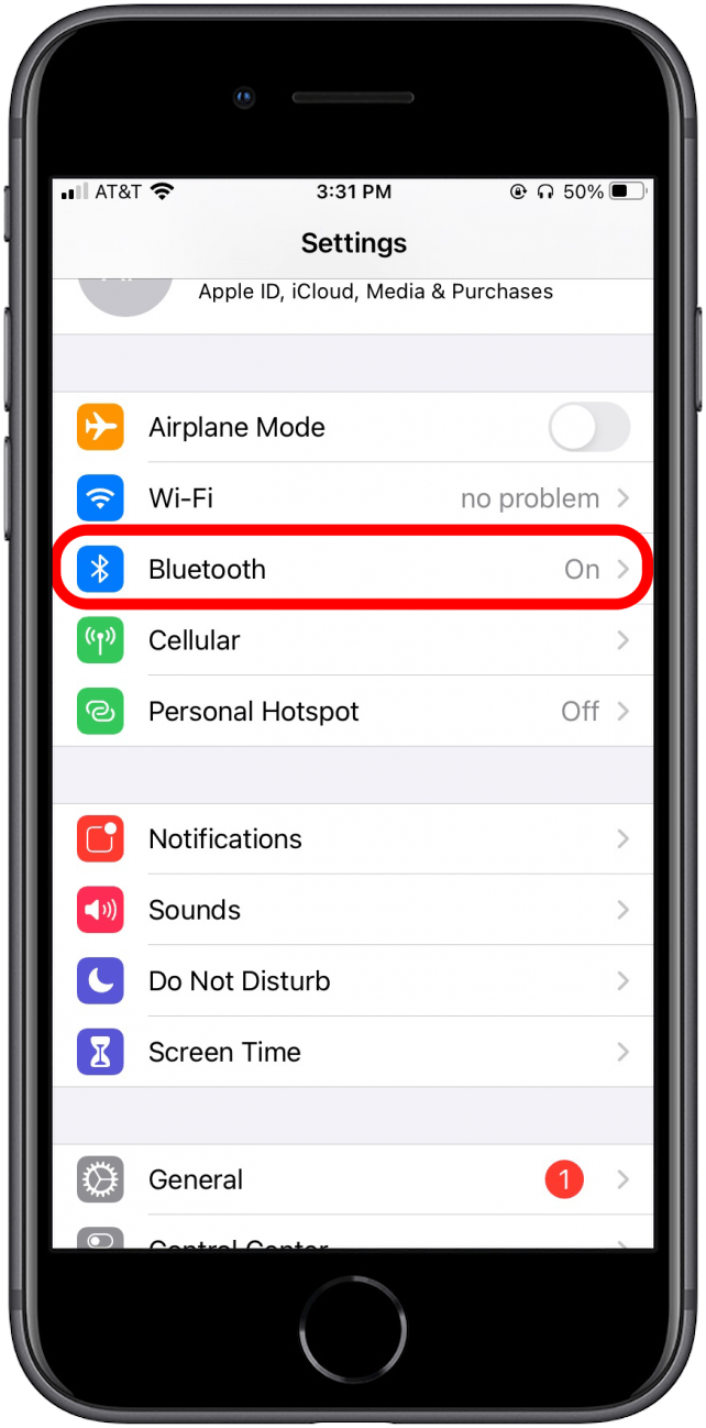 Tippen Sie in der Einstellungs-App auf Bluetooth.