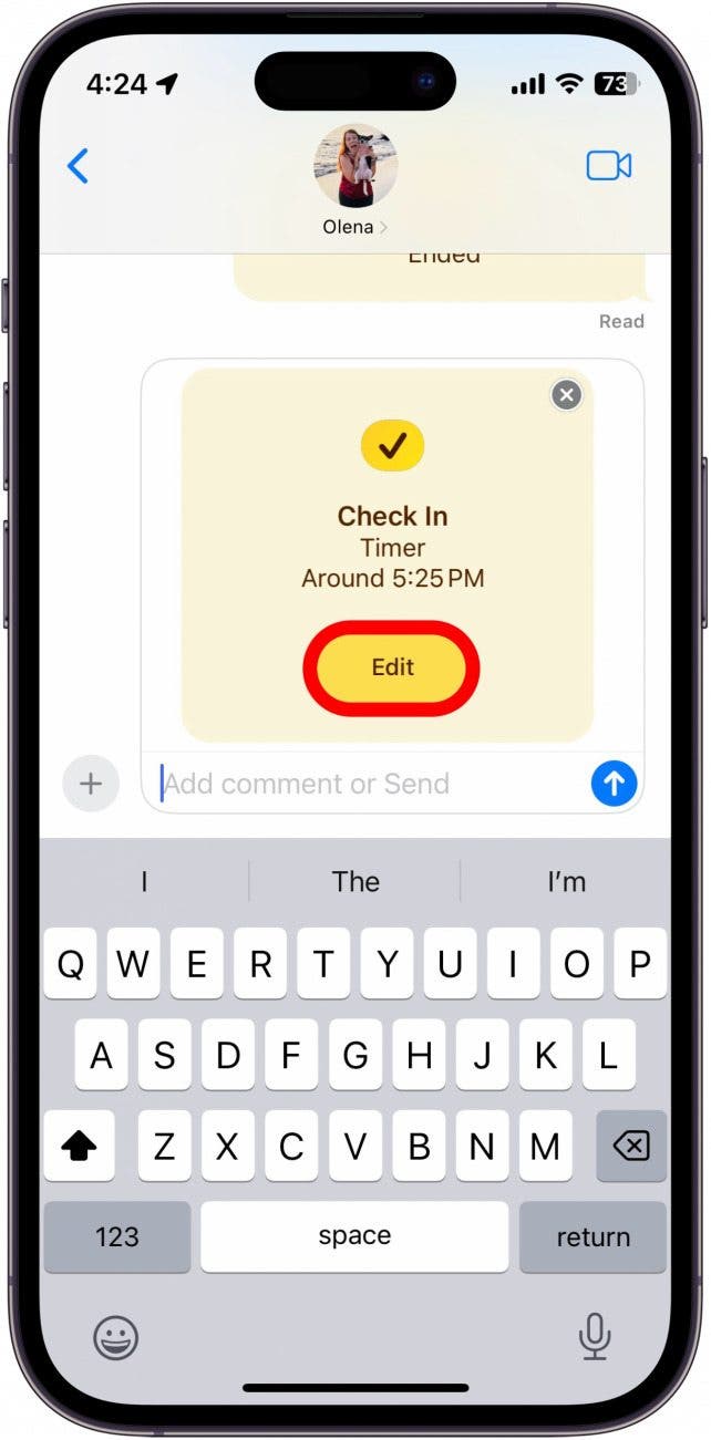 iPhone-Check-in mit rot eingekreister Schaltfläche „Bearbeiten“.