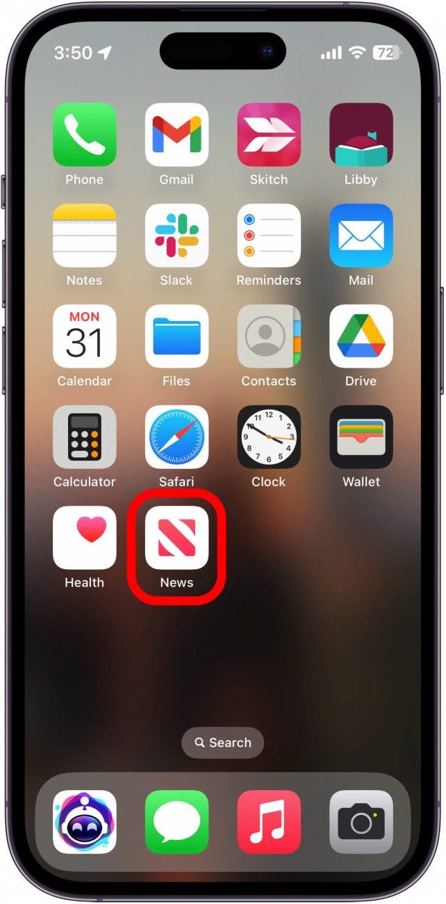 iPhone-Startbildschirm mit rot eingekreister News-App