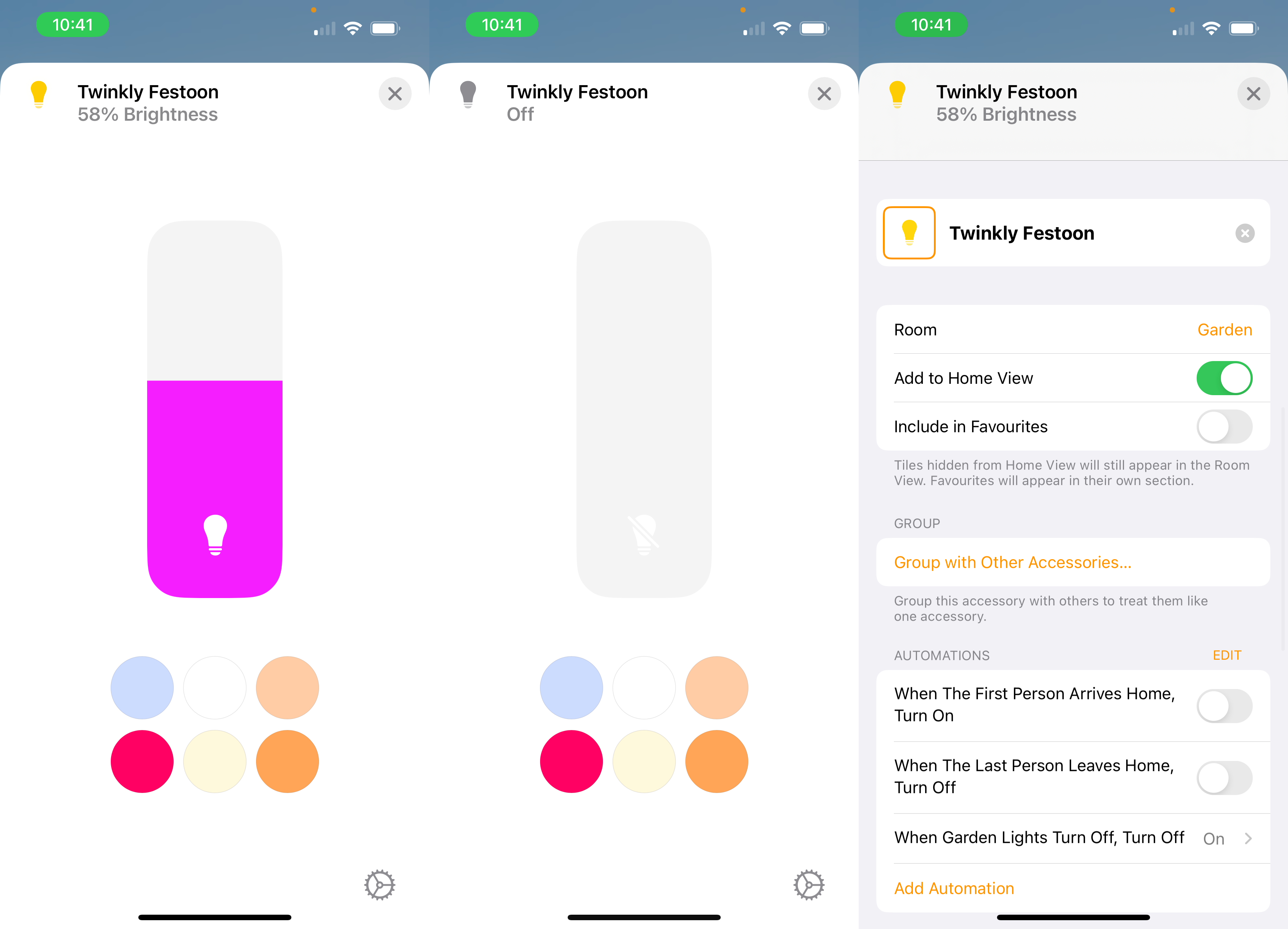 Funkelndes Festoon in der Apple Home App