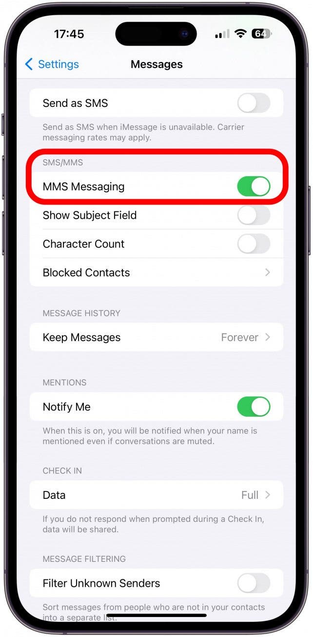 4. Wenn Ihr iPhone keine Bilder an Android sendet, aktivieren Sie MMS.