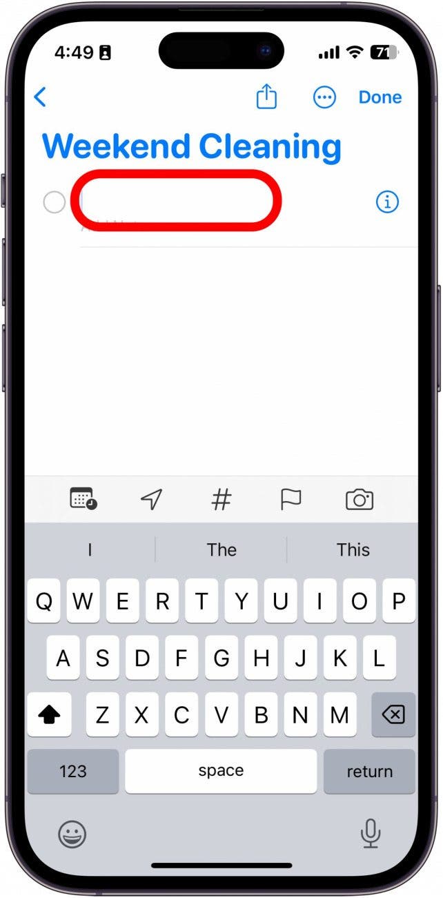 iPhone-Erinnerungsliste mit rot eingekreistem Erinnerungsnamen