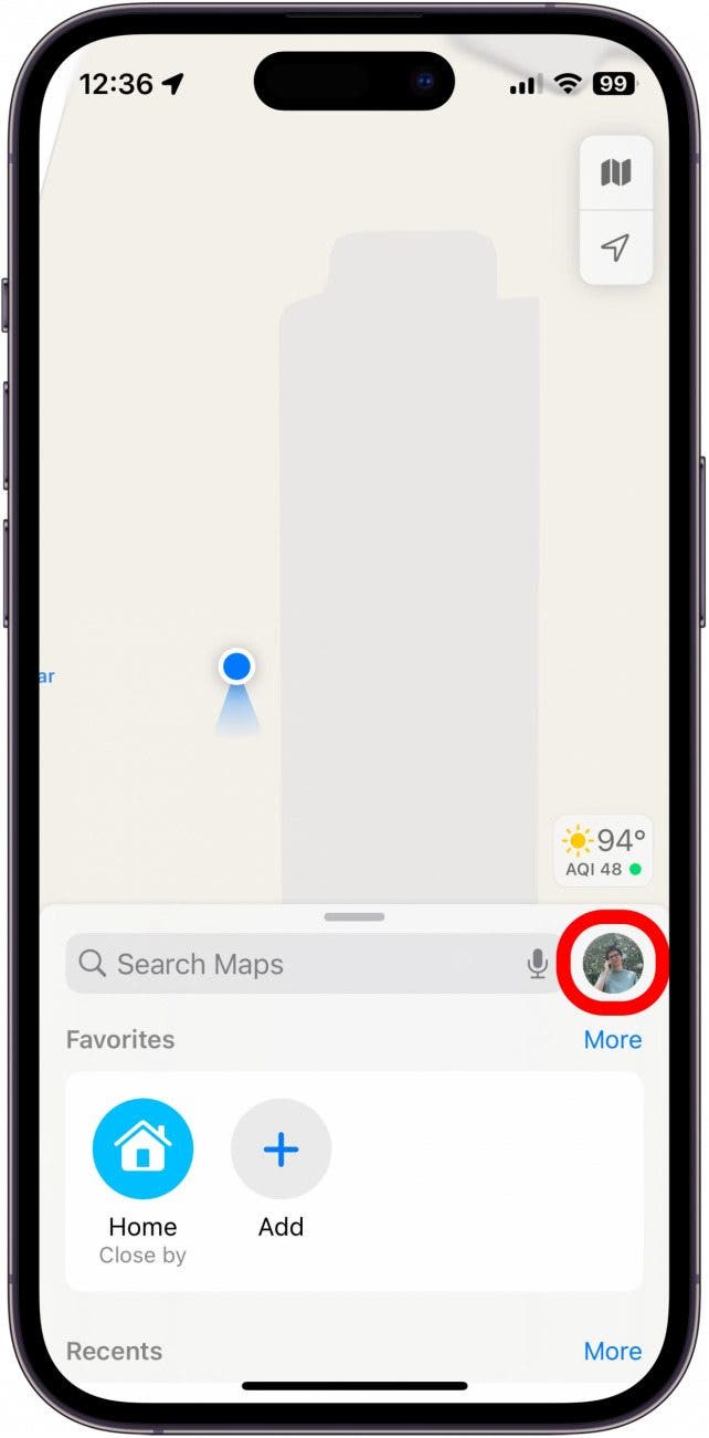 Apple-Karten mit rot eingekreistem Profilsymbol