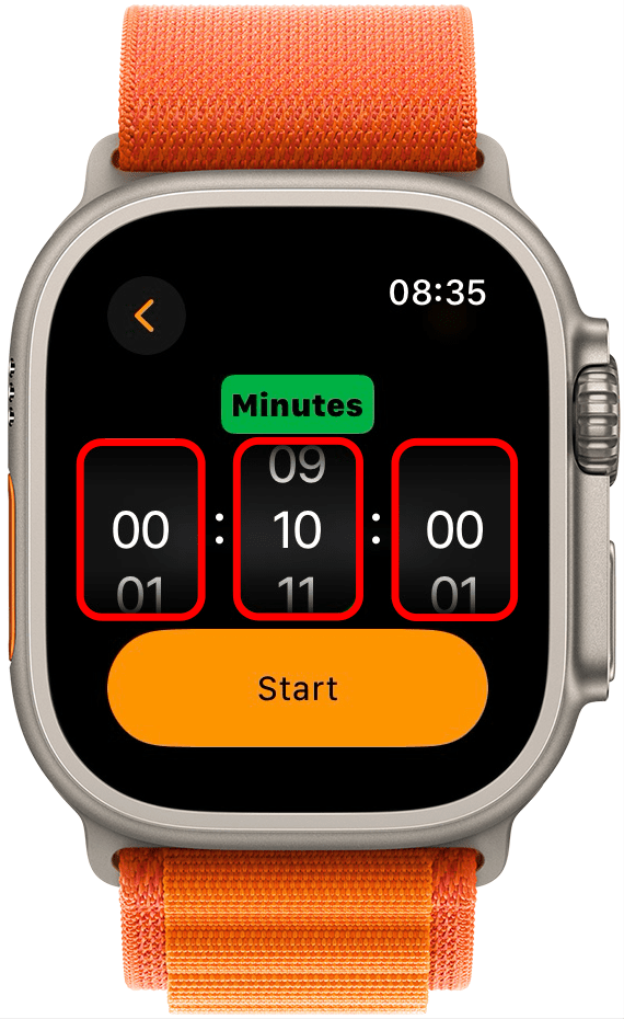 Tippen Sie auf Stunden, Minuten oder Sekunden, um den Timer anzupassen.