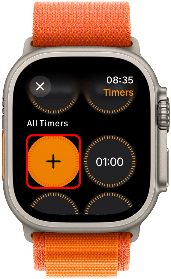 Um einen benutzerdefinierten Timer zu erstellen, wischen Sie nach unten und tippen Sie auf das Plus-Symbol.