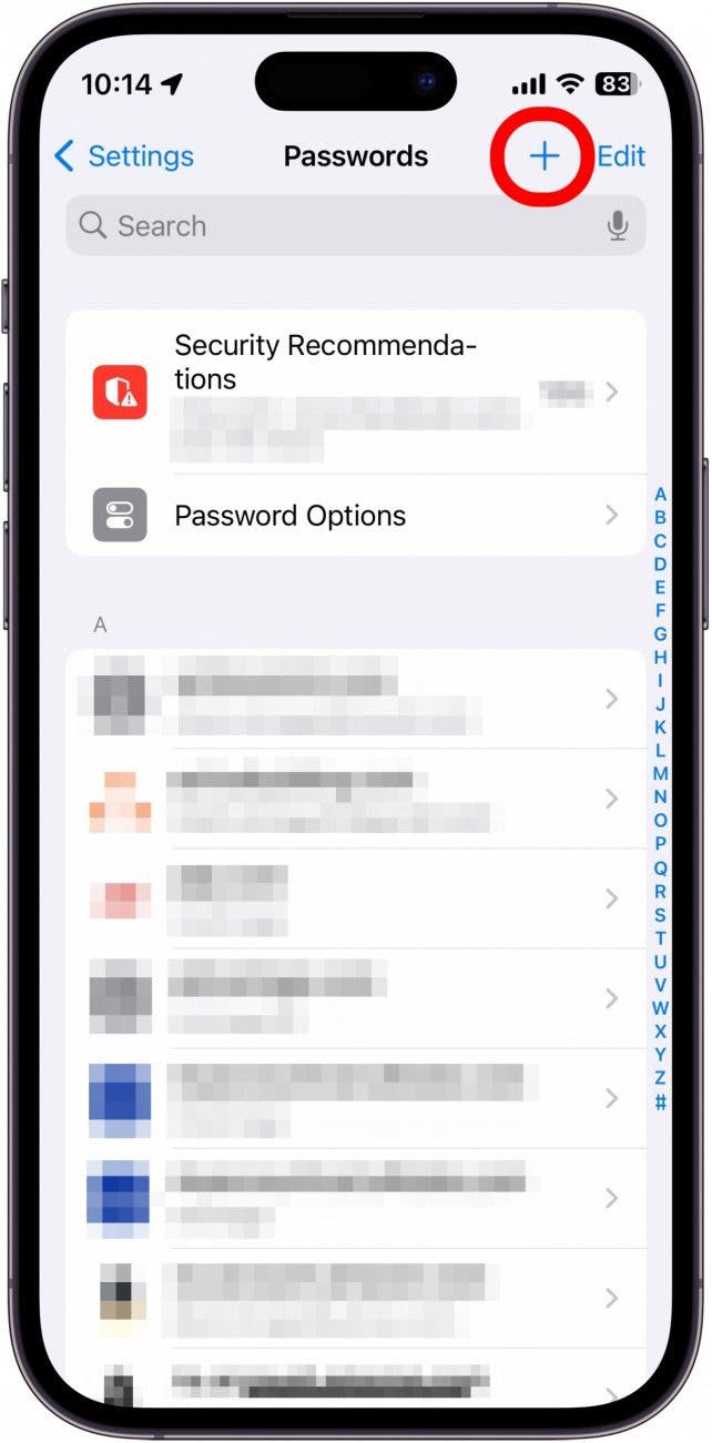 iPhone-Passworteinstellungen mit rot eingekreistem Plus-Symbol