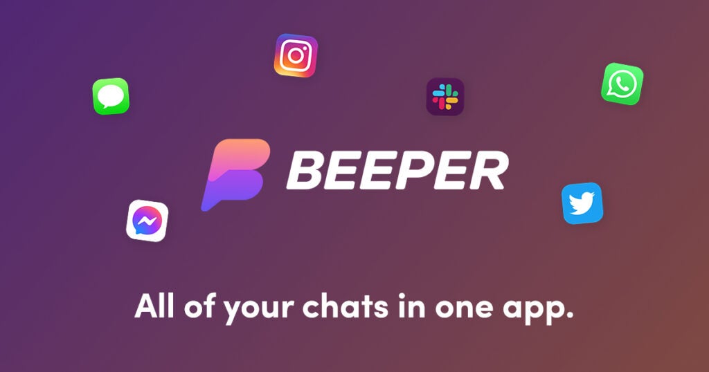 Beeper-Logo mit Social-Media-Symbolen drumherum