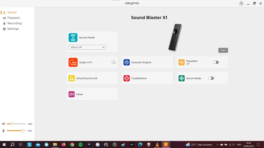 Creative Sound Blaster X1 PC-App