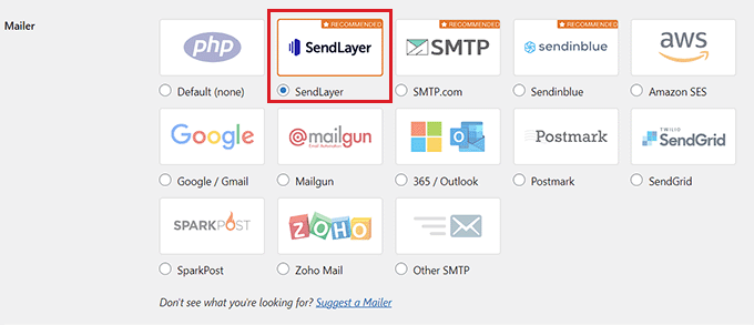 Wählen Sie SendLayer als Mailer