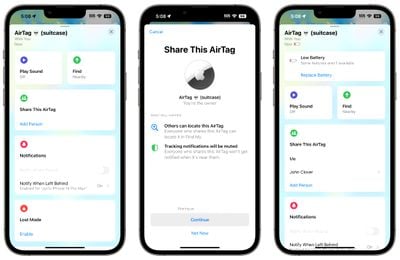 Airtag-Sharing-Schnittstelle iOS 17