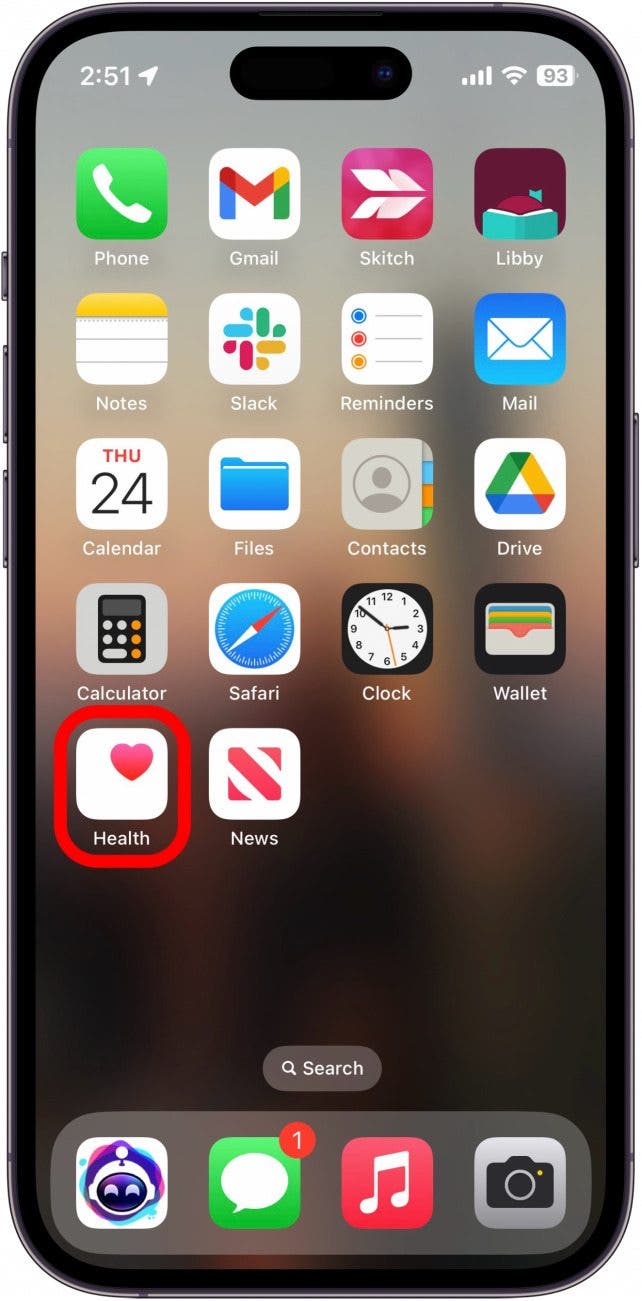 iPhone-Startbildschirm mit rot eingekreister Gesundheits-App