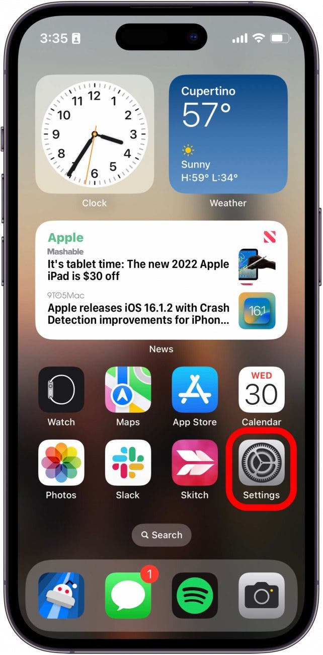 iPhone-Startbildschirm mit rot eingekreister Einstellungs-App