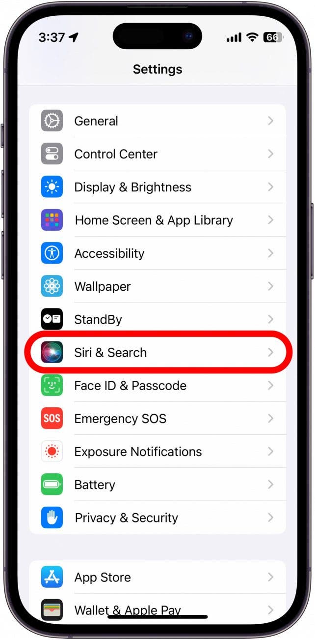 iPhone-Einstellungen mit Siri und Suche rot eingekreist