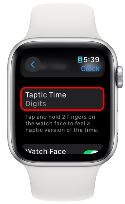 Uhreinstellungen der Apple Watch mit rot eingekreister Taptic-Zeit
