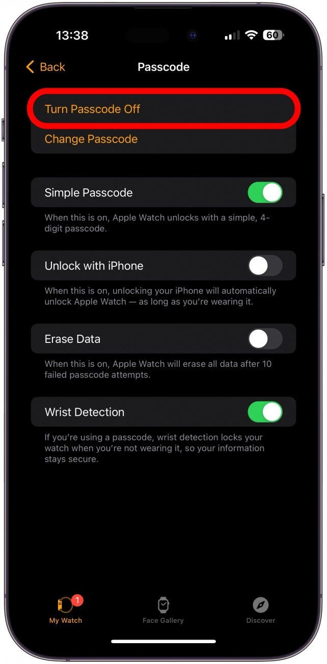 Wenn es Ihnen nichts ausmacht, das Risiko einzugehen, können Sie Ihren Apple Watch-Passcode deaktivieren.