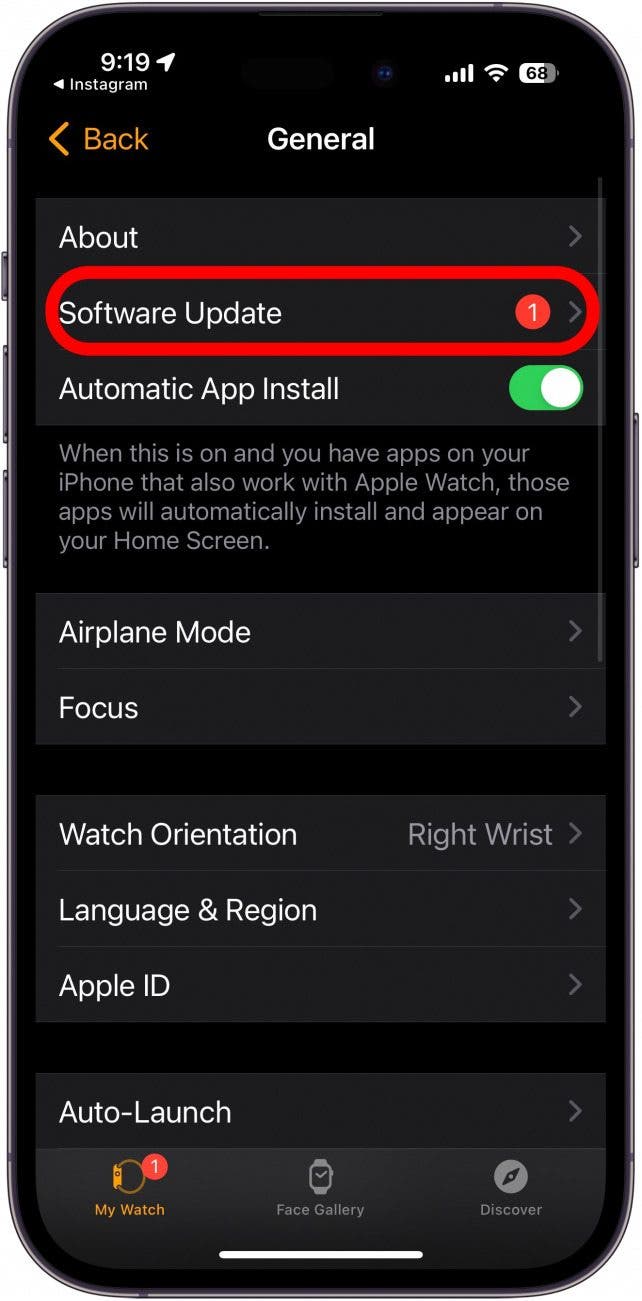Tippen Sie auf Software-Update, um die Apple Watch-Software zu aktualisieren
