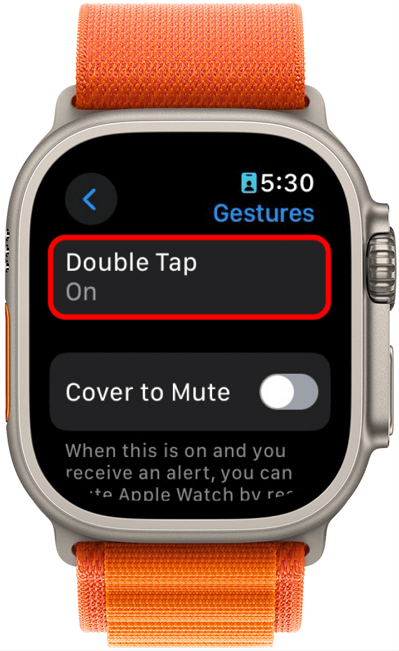 Gesteneinstellungen der Apple Watch mit doppeltem Tippen, rot eingekreist