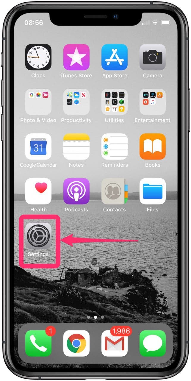 ein iPhone-Bildschirm mit eingekreistem Einstellungssymbol