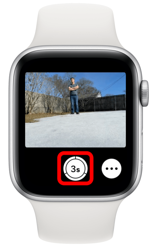 Tippen Sie auf das Auslösersymbol, um mit Ihrer Apple Watch ein Foto aufzunehmen.