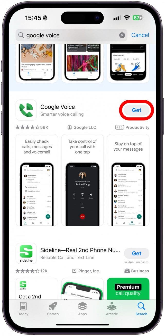 Laden Sie die Google Voice-App (kostenlos) aus dem App Store herunter und öffnen Sie sie.