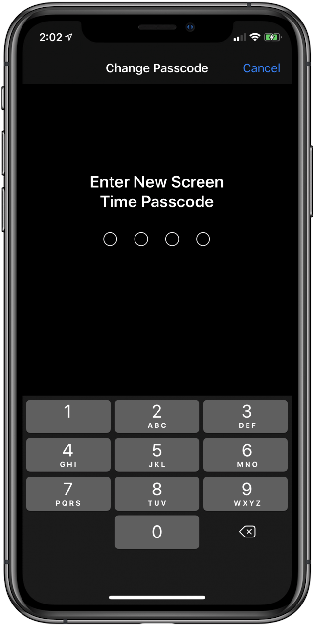 Geben Sie den Passcode für die neue Bildschirmzeit ein