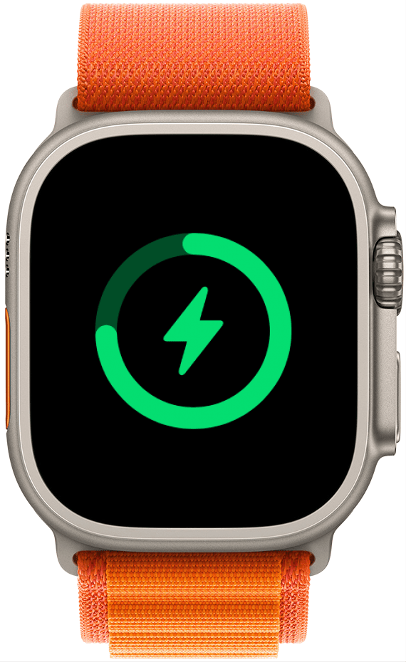 Apple Watch zeigt Ladesymbol und Akkustand an