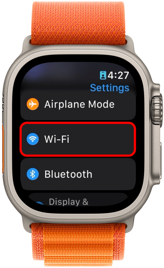 Apple Watch-Einstellungen mit rot eingekreistem WLAN