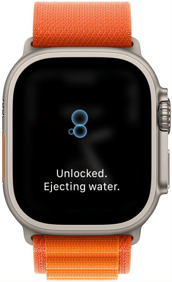 Wasserschloss der Apple Watch mit folgendem Text: 