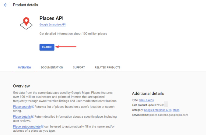 Google Places API aktivieren
