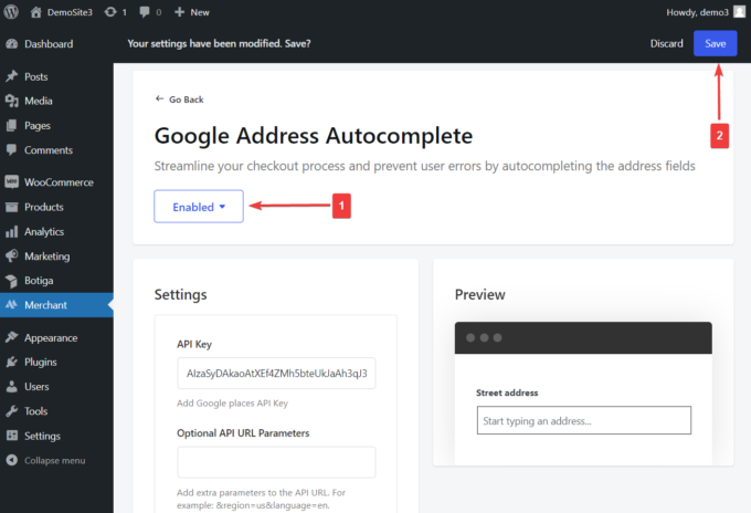 Modul zur automatischen Vervollständigung von Google-Adressen, Merchant Pro