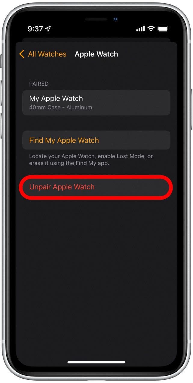 Tippen Sie auf Apple Watch entkoppeln.