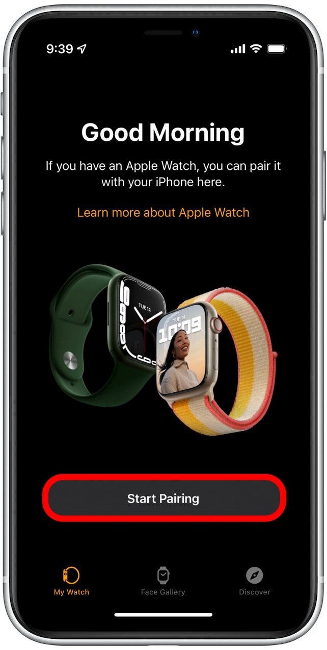 Tippen Sie auf dem Startbildschirm der Watch-App auf Kopplung starten.