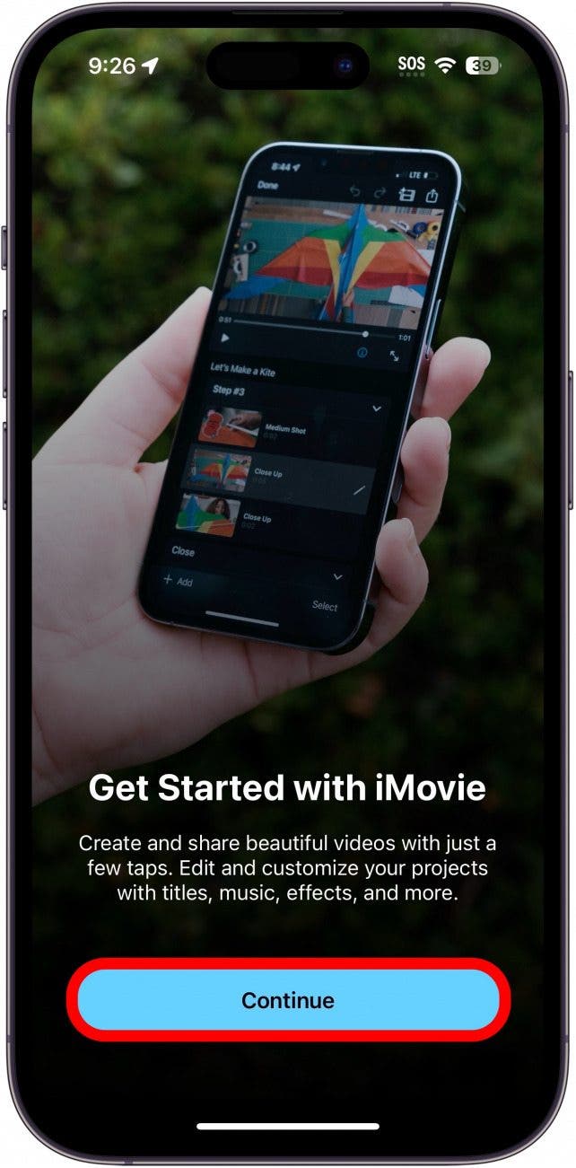 iPhone-Imovie-App mit rot eingekreister Weiterschaltfläche