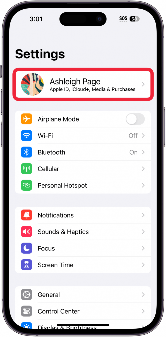 Tippen Sie auf Ihr Apple-ID-Profil.