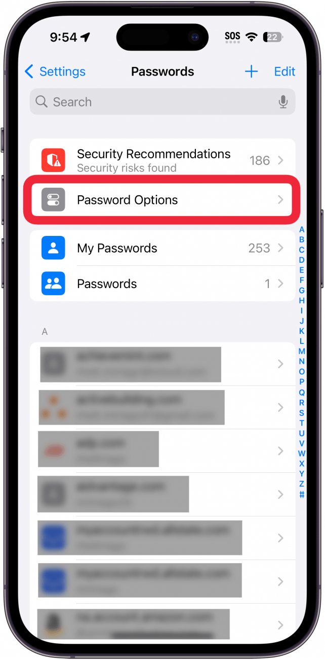iPhone-Passworteinstellungen mit rot eingekreisten Passwortoptionen