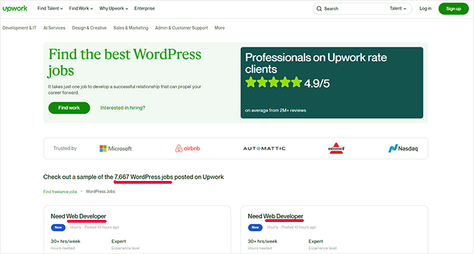 WordPress-Webentwicklungsjobs auf Upwork