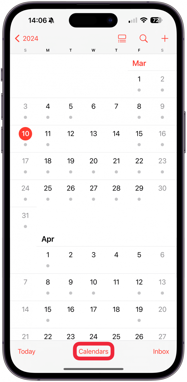 Tippen Sie unten auf dem Display auf „Kalender“.