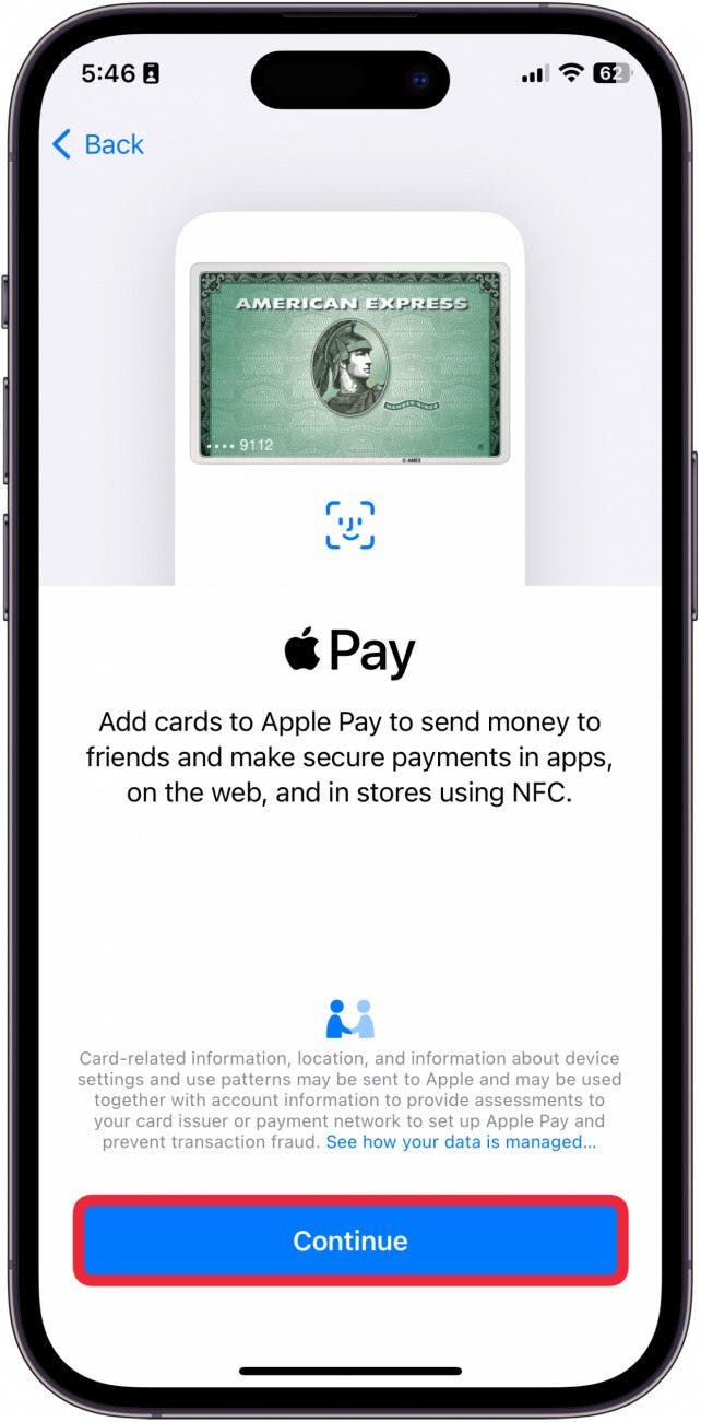 Ändern Sie die Standardkarte von Apple Pay