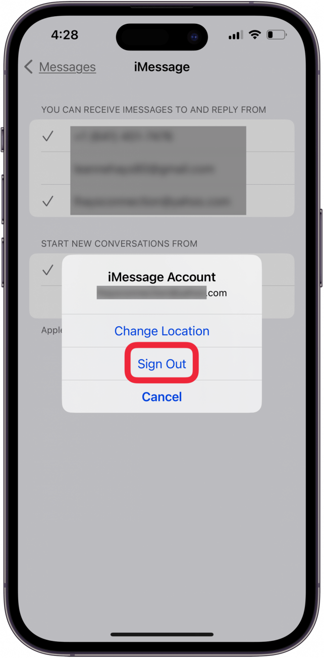 Wenn die Apple-ID nicht übereinstimmt, tippen Sie auf „Abmelden“.