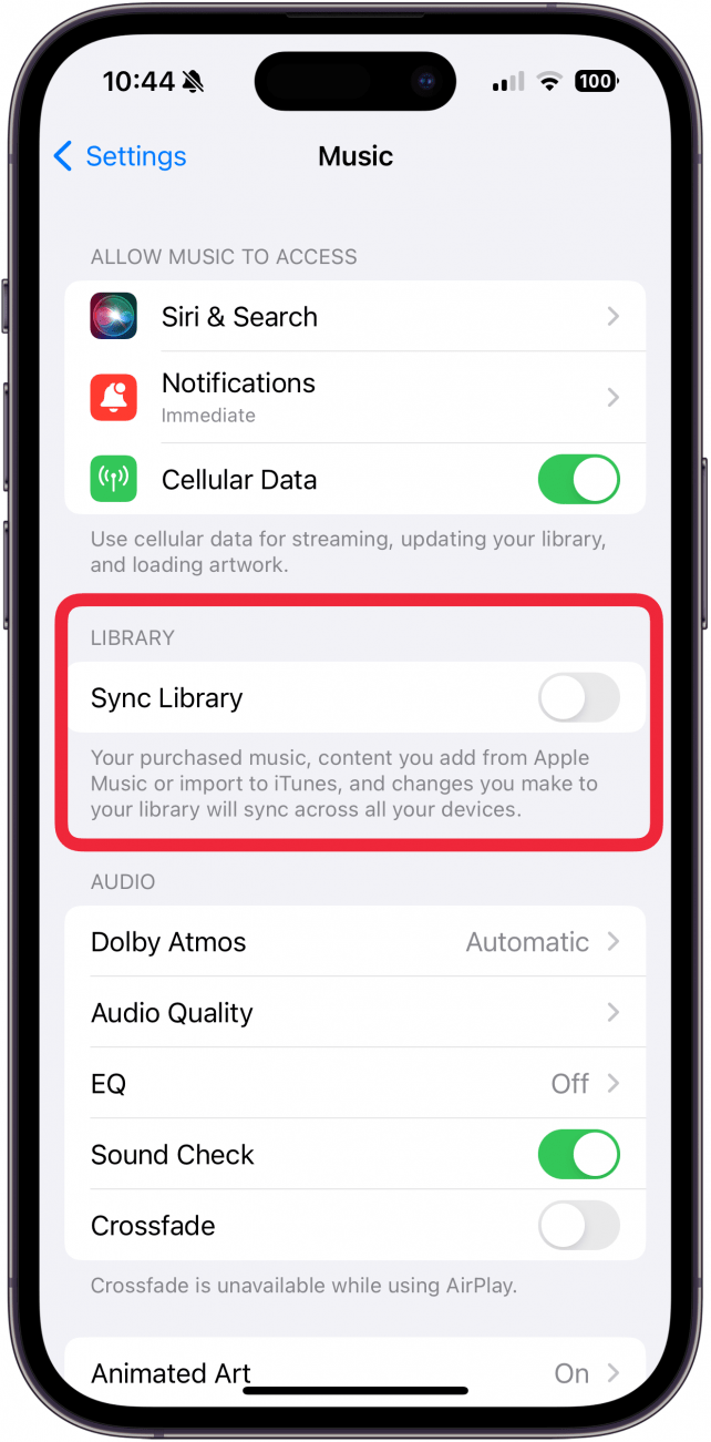 Schalten Sie die Synchronisierungsbibliothek in den Apple-Musikeinstellungen aus