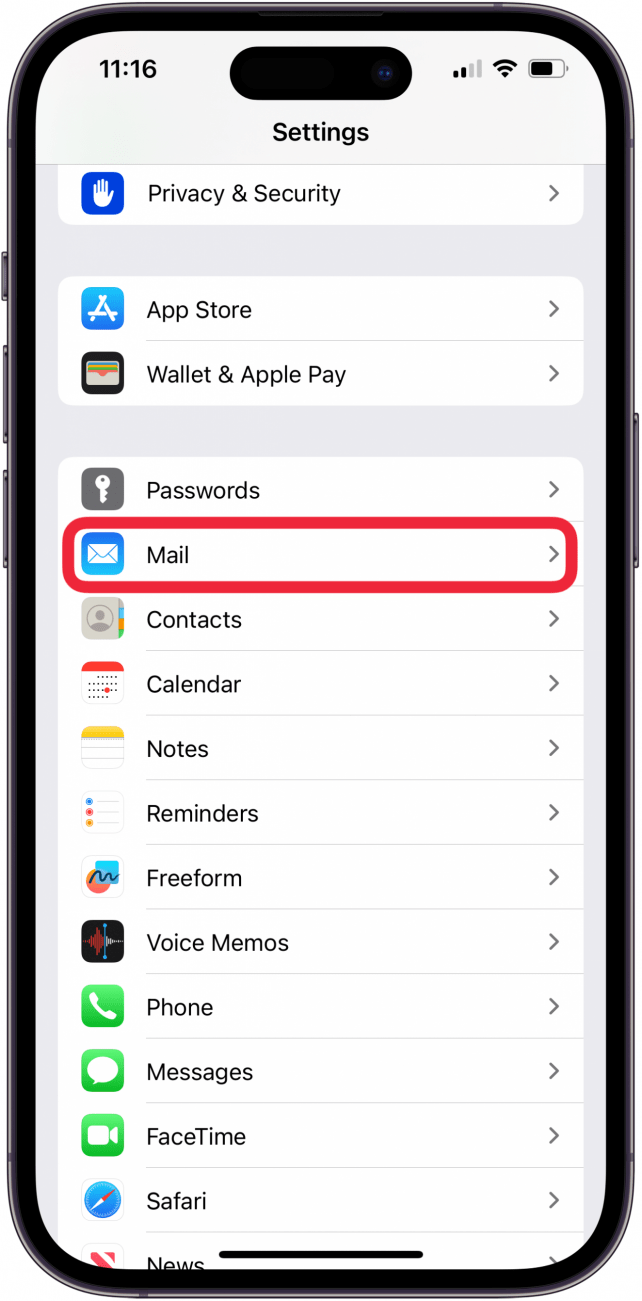 Tippen Sie auf „Mail“, um verschwindende E-Mails auf dem iPhone zu finden