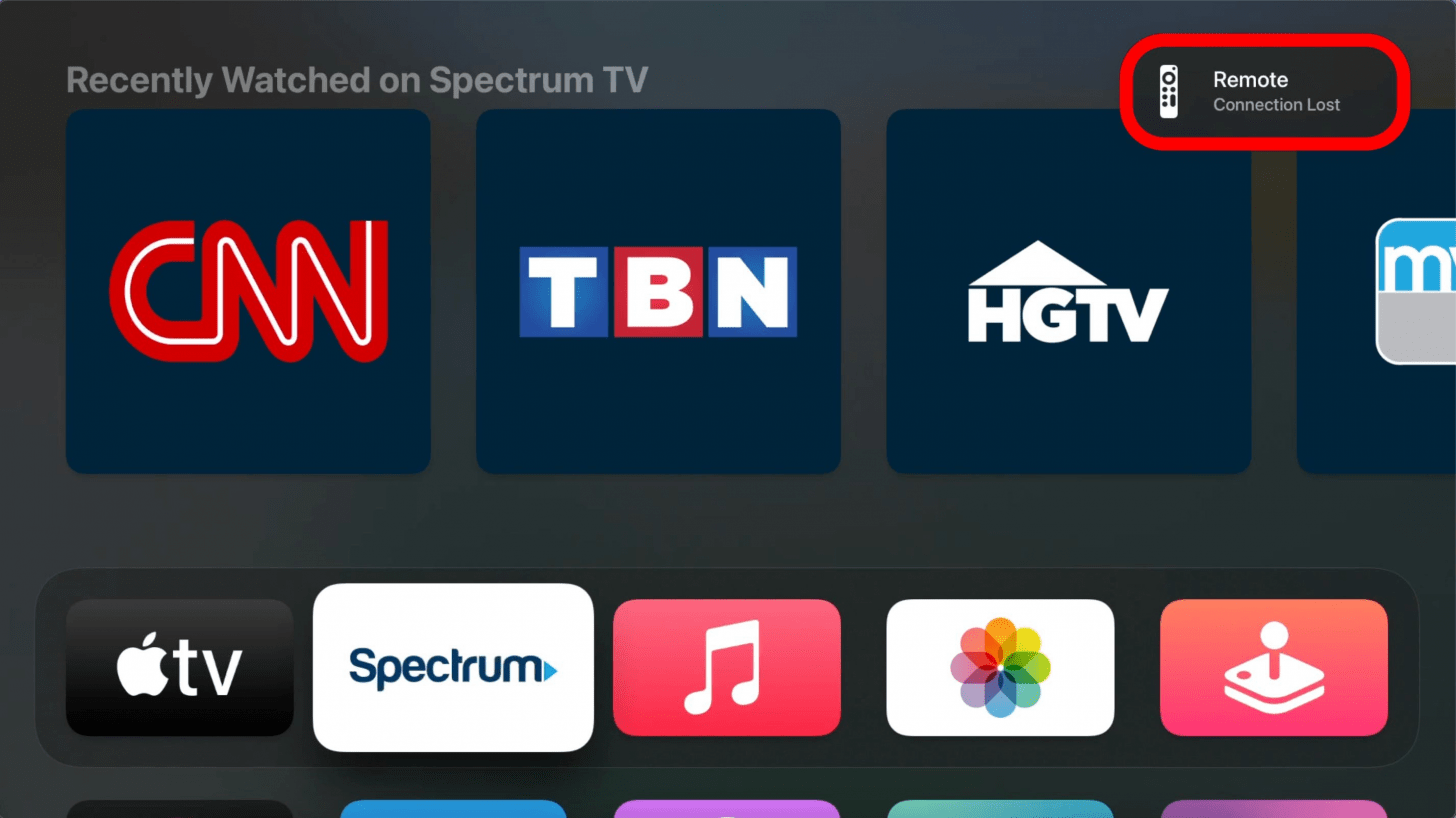 Sobald auf Ihrem Bildschirm die Meldung „Verbindung verloren“ angezeigt wird, wissen Sie, dass Ihre Apple TV-Fernbedienung zurückgesetzt wird.